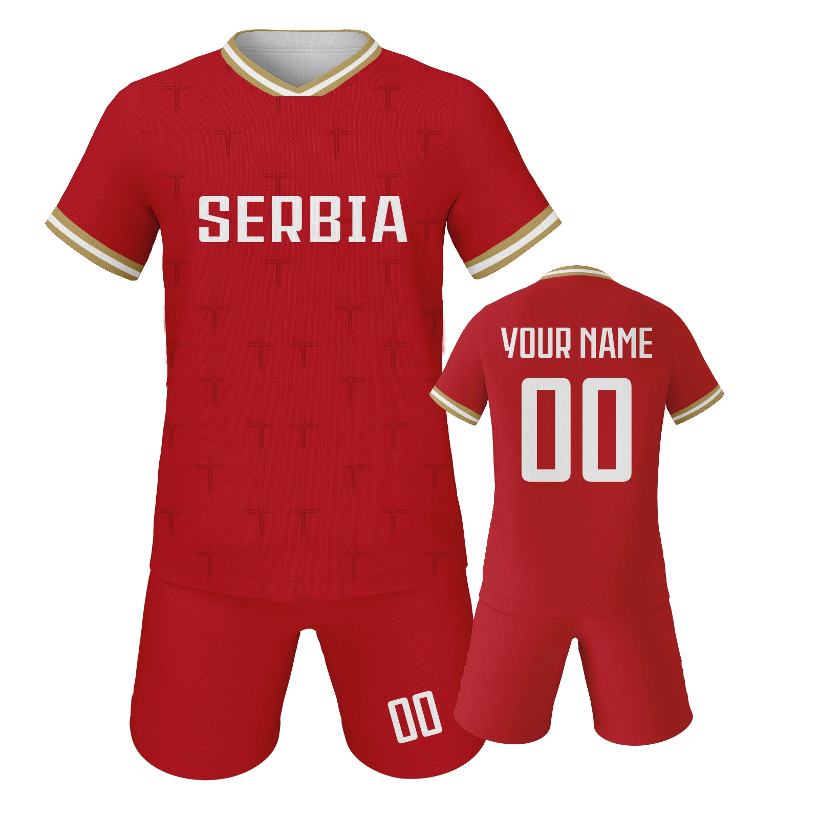 Custom Serbia Football Jersey Kit Kids Youth Soccer Uniform with Print Name and Number Team School Tracksuit for Boys ＆ Girls