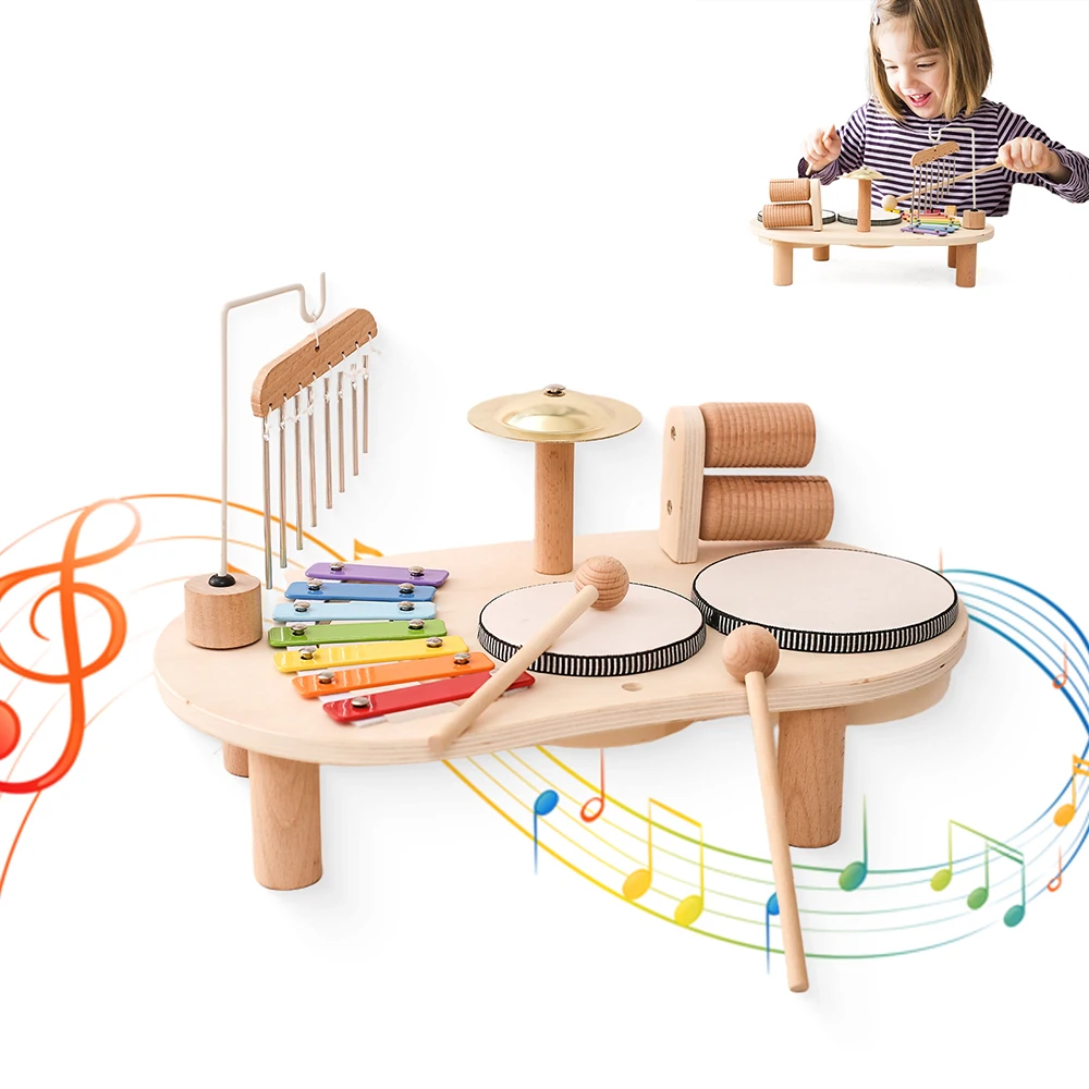 Children Musical Toys Kids Drum kit Music Table Wooden Musical Instruments Baby Aeolian Bells Rattle Montessori Educational Toys