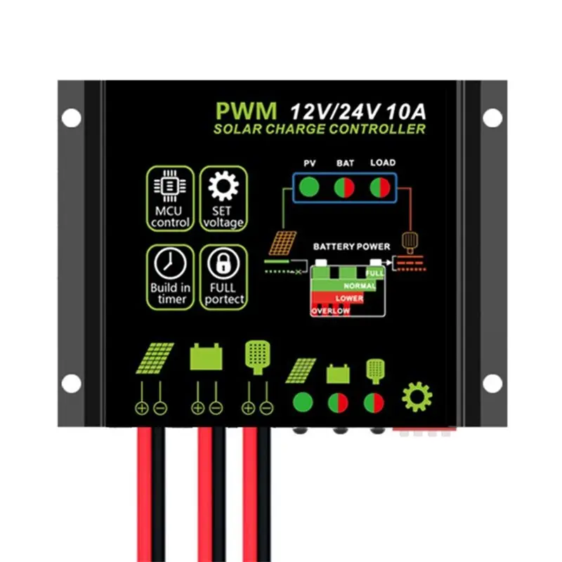 TFTP-Waterproof 10A Solar Charge Controller 12V/24V PWM Solar Panel Battery Intelligent Regulator