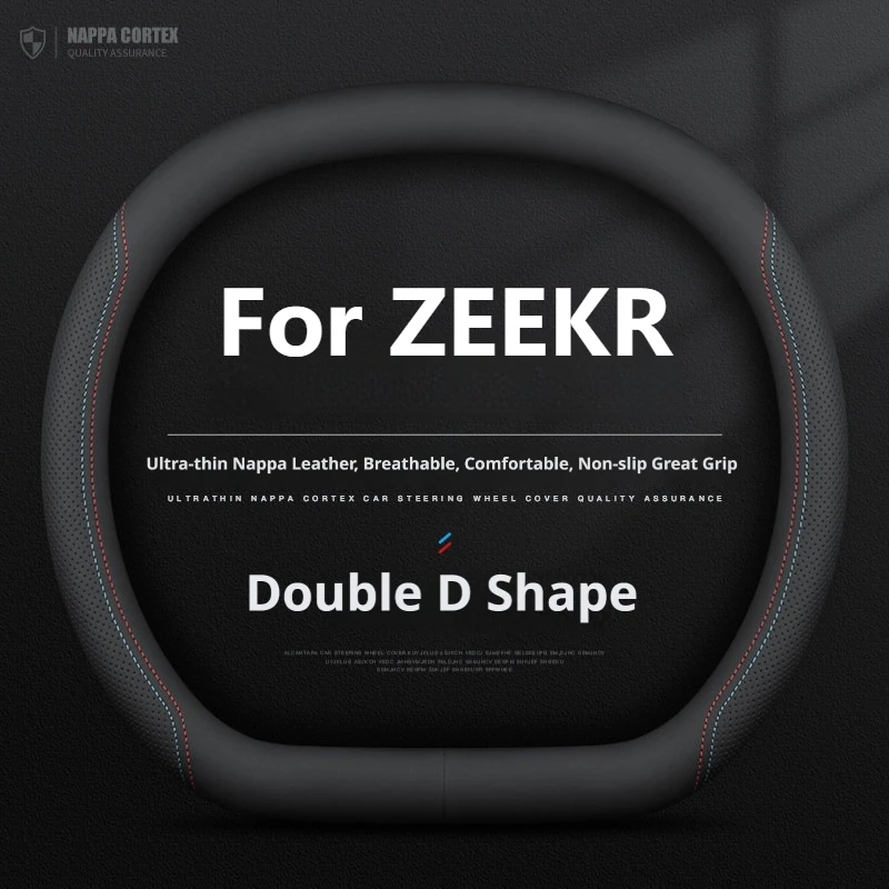 Für ZEEKR NEW 001 009 007 X 7X 2024 2025 2026 Doppel-D-Form Auto-Lenkradbezug aus Nappaleder, Atmungsaktiv und Rutschfest