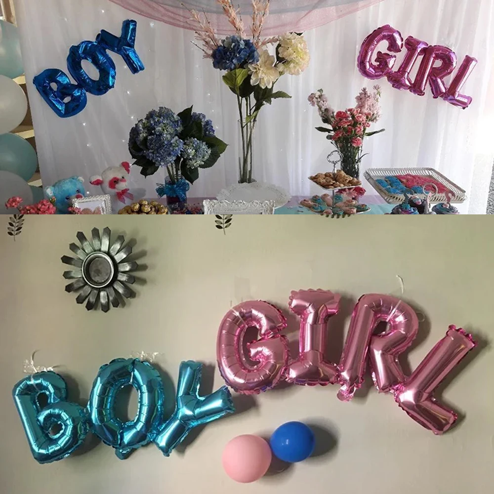 2pcs/set Blue Pink Boy Girl Letters Foil Helium Balloons Gender Reveal Party Decoration Baby Shower Birthday Party Decoration