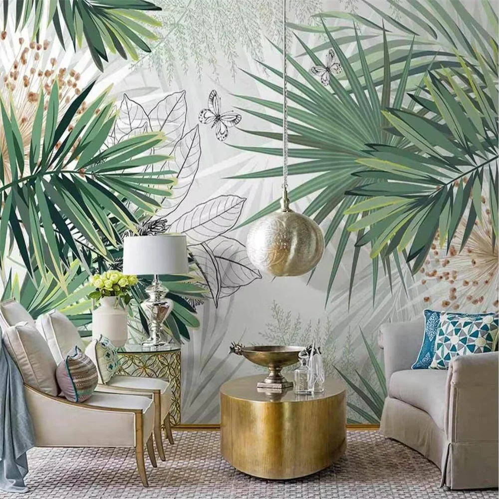 Custom 3D Tropical Plant Leaves Peel Stick Wallpaper Wall Decorations Southeast Asia wall paper for Living Room Home retro House