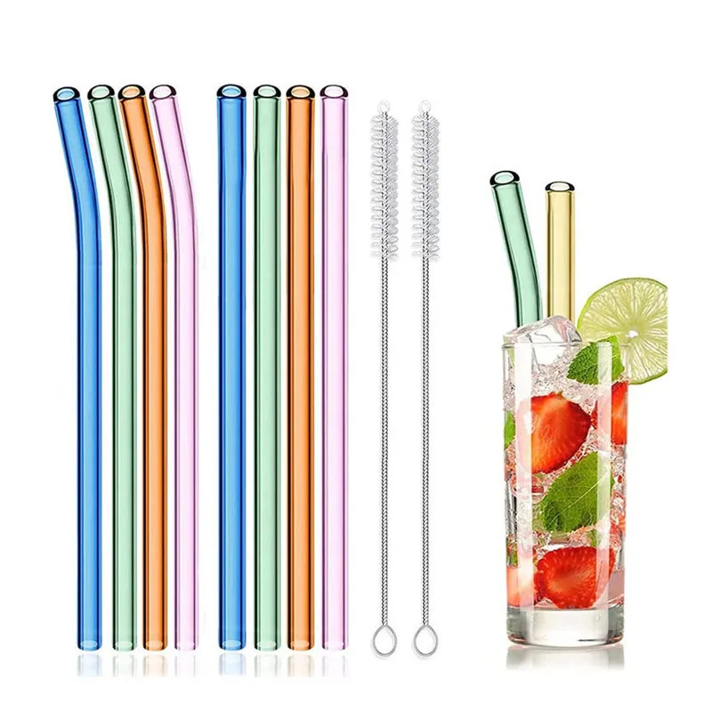 8-pack 4 Bent 4 Straight Reusable Glass Straw 8\