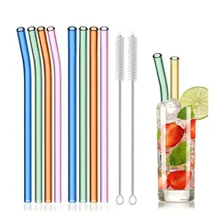 8-pack 4 Bent 4 Straight Reusable Glass Straw 8