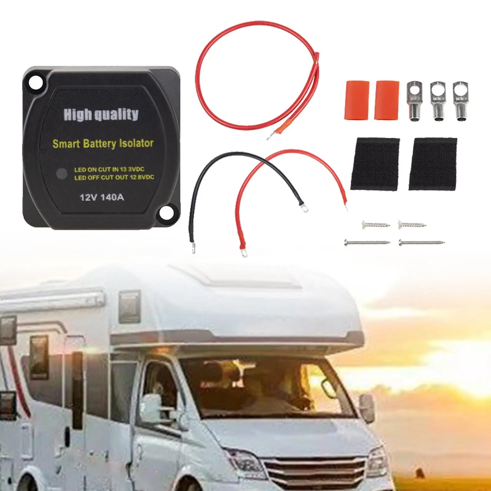 

Generic Dual Battery Isolator Sturdy Easy to Use Replace Voltage Sensitive Relay Dual Battery Smart Isolator Kit for RV ATV