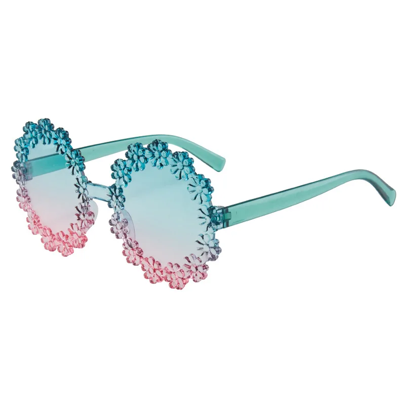 Petal Round Frame Sunglasses Gradient Colorful Lens Fashion Children Eyewear Decorative Goggles Trendy Girls Boys Travel Shades - zdjęcie 1