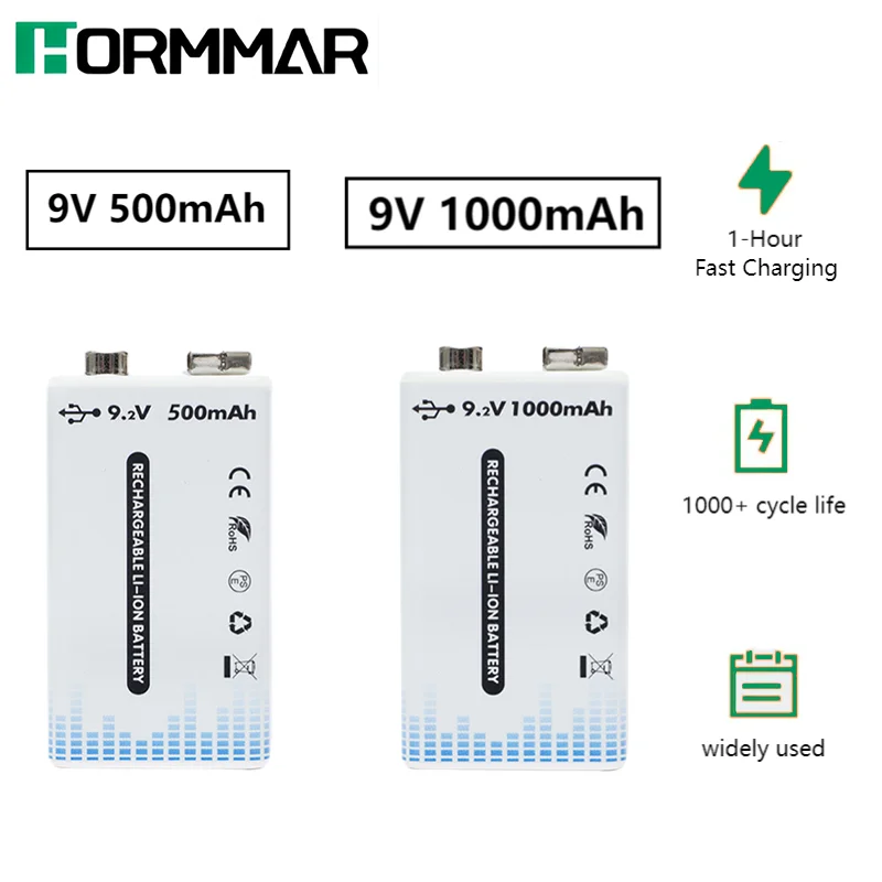 9V 1000mAh USB Lithium-ion Batteries 9V 6F22 Li-po Battery Constant Voltage For Multimeter Microphone Toy +USB Charging Cable