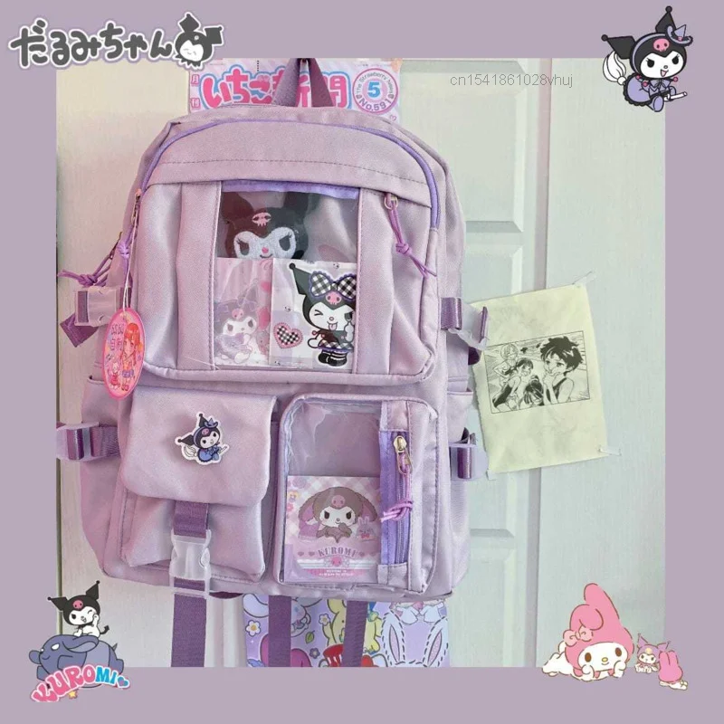 Y2k Sanrio Kuromi moja melodia plecak rekreacyjny o dużej pojemności plecak podróżny kobiety Kawaii Cartoon Cinnamoroll Student tornister