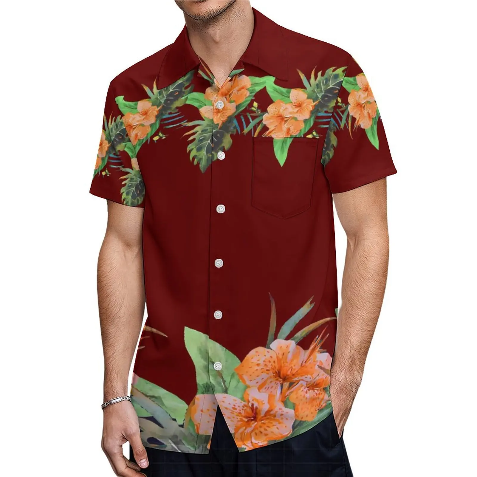 Couples Set Hawaiian Floral Themed Women'S Crew Neck Dress And Men'S Aloha Shirt Polynesian Islands Custom Hd Pattern