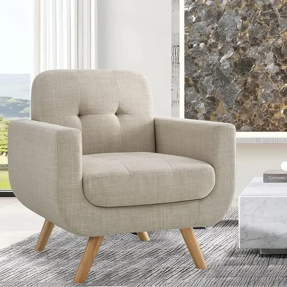 Contemporary Accent Armchair with Linen Upholstery Living Room Furniture, 1SEAT, Beige