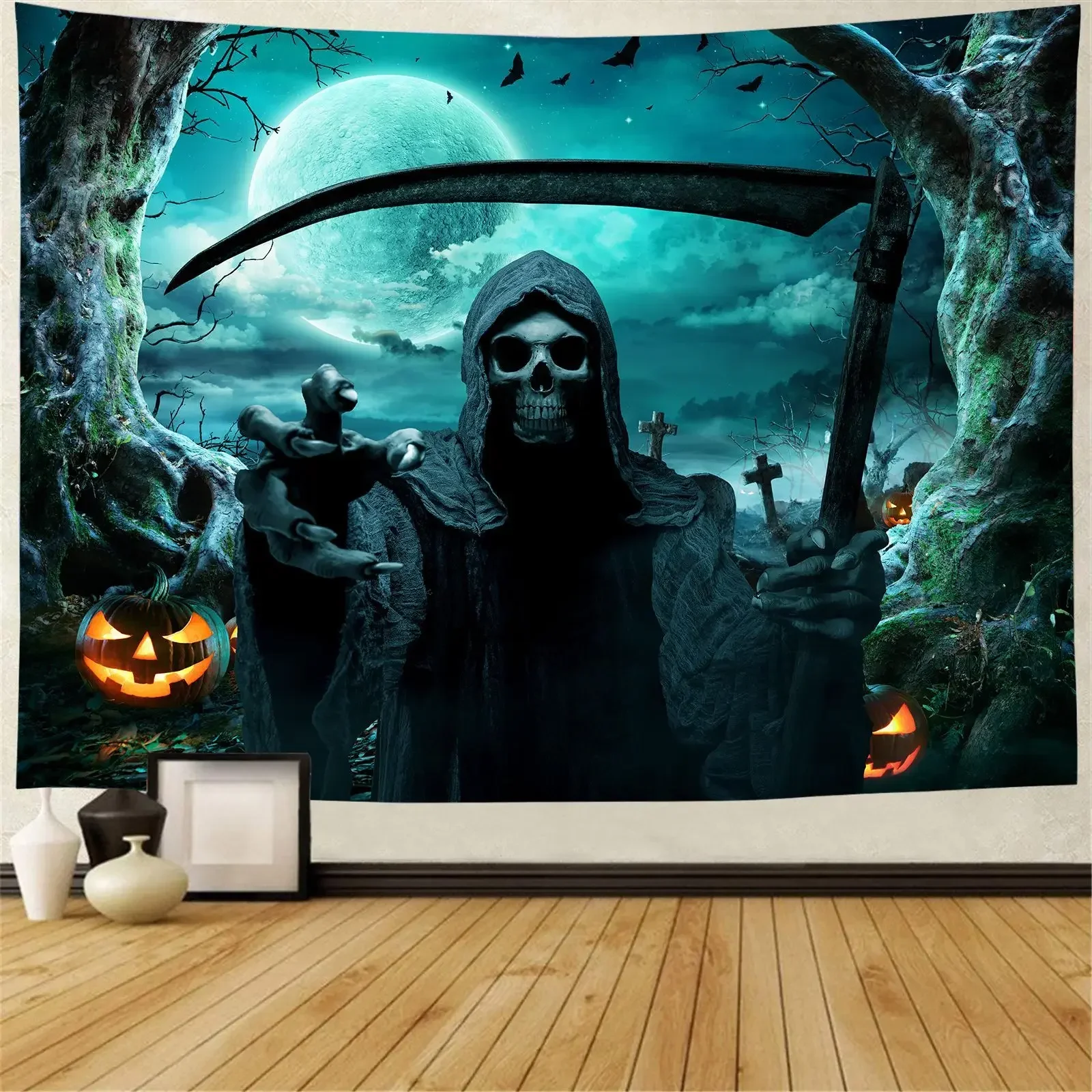 Home decor halloween jack-o-lantern wall hanging boho evil magic castle ghost scary demon print tapestry 230x180cm tapiz