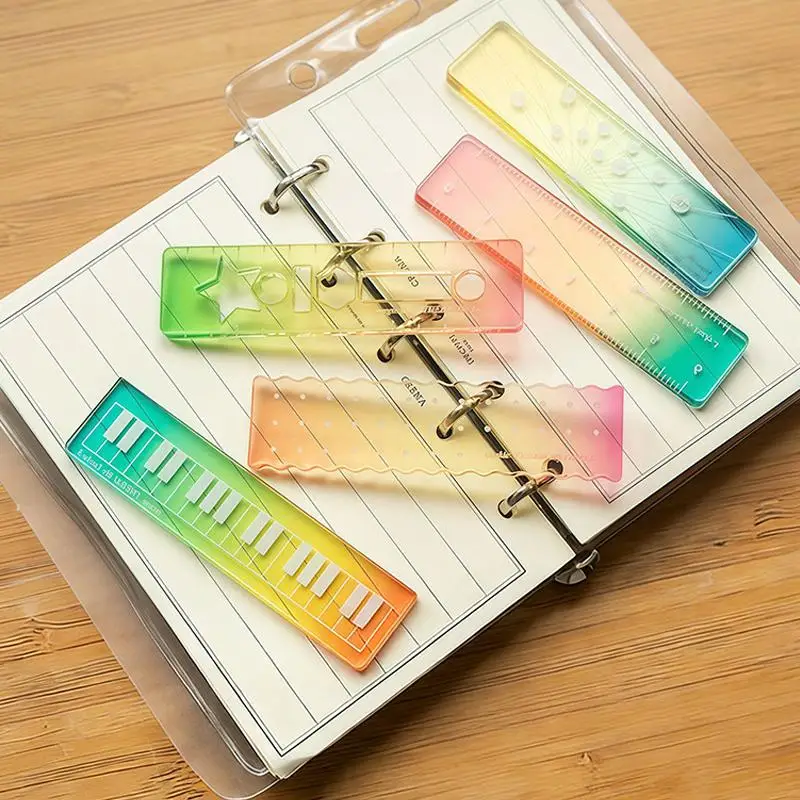 5/10/50pcs Portable Gradient Measuring Tool Colorful Iridescent Cartoon Palm Ruler Mini Straight Ruler Student Notebook Pocket