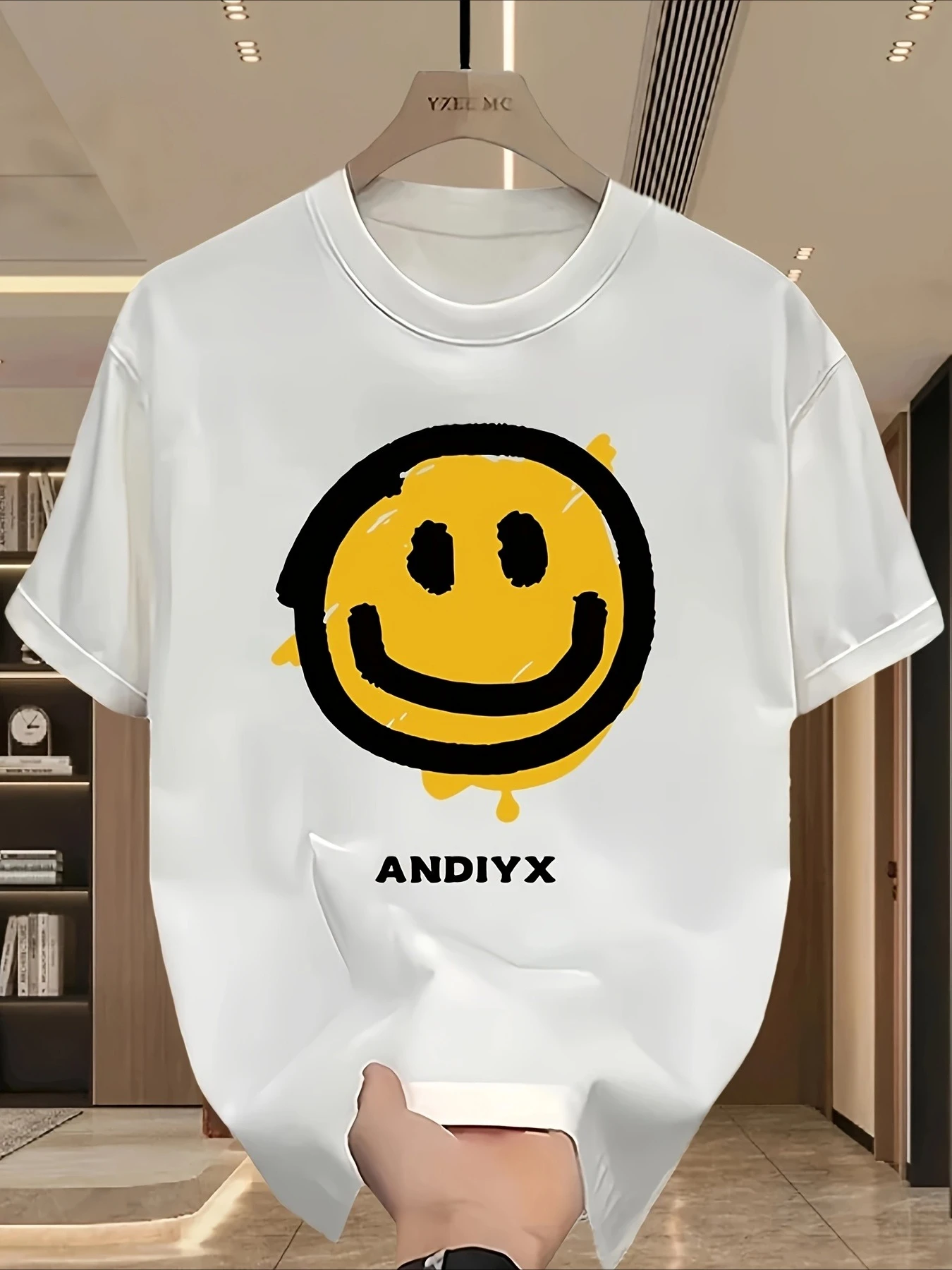 طباعة بنمط جرافيتي وجه مبتسم ممتع، مناسبة لكل من الرجال والنساء في جميع الفصول، تي شيرت بأكمام قصيرة، فضفاض و