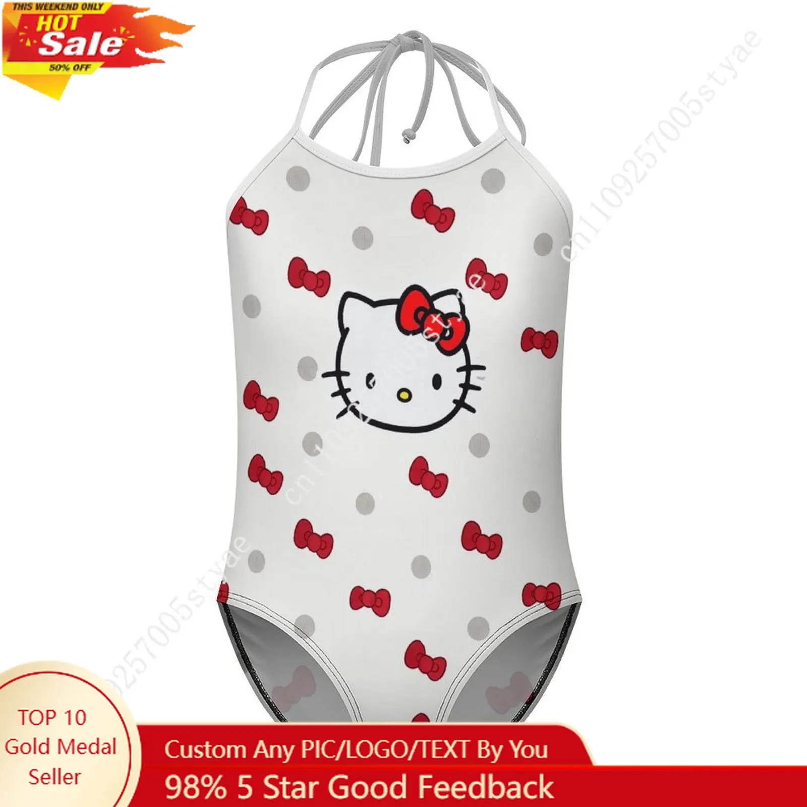 

Hello Kitty Girls Swimwear Red Bow Bathing Suit One-piece Swimming Suit Stretchy Swimsuit Cute Swimwears for Beach Pool