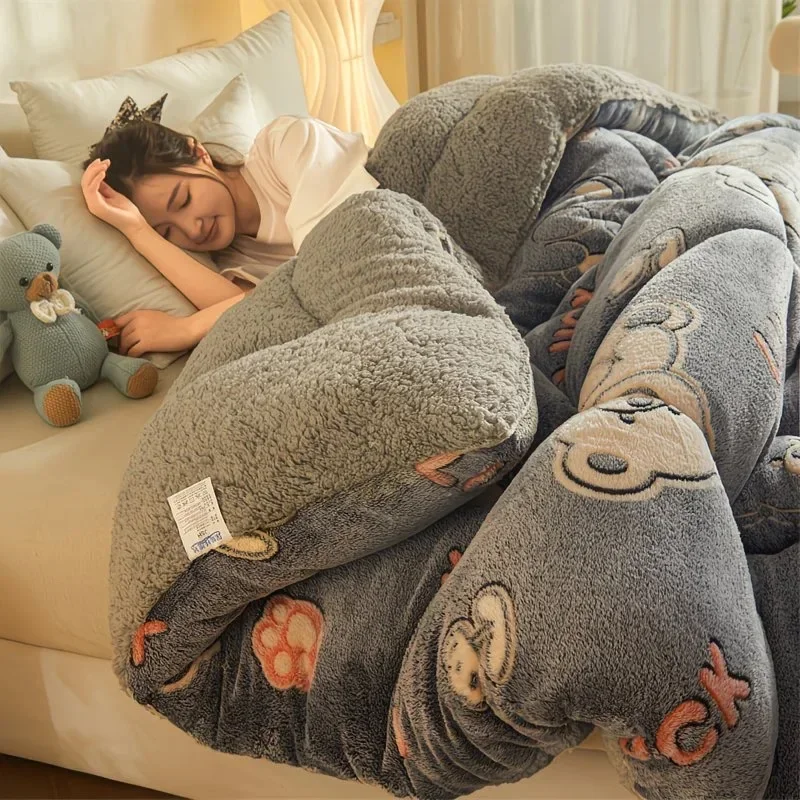 Thickened Lamb Velvet Winter Quilt Double-Sided Fleece Cotton Quilt Core For Student Dormitory Blanket Warmth Bedding Comforter