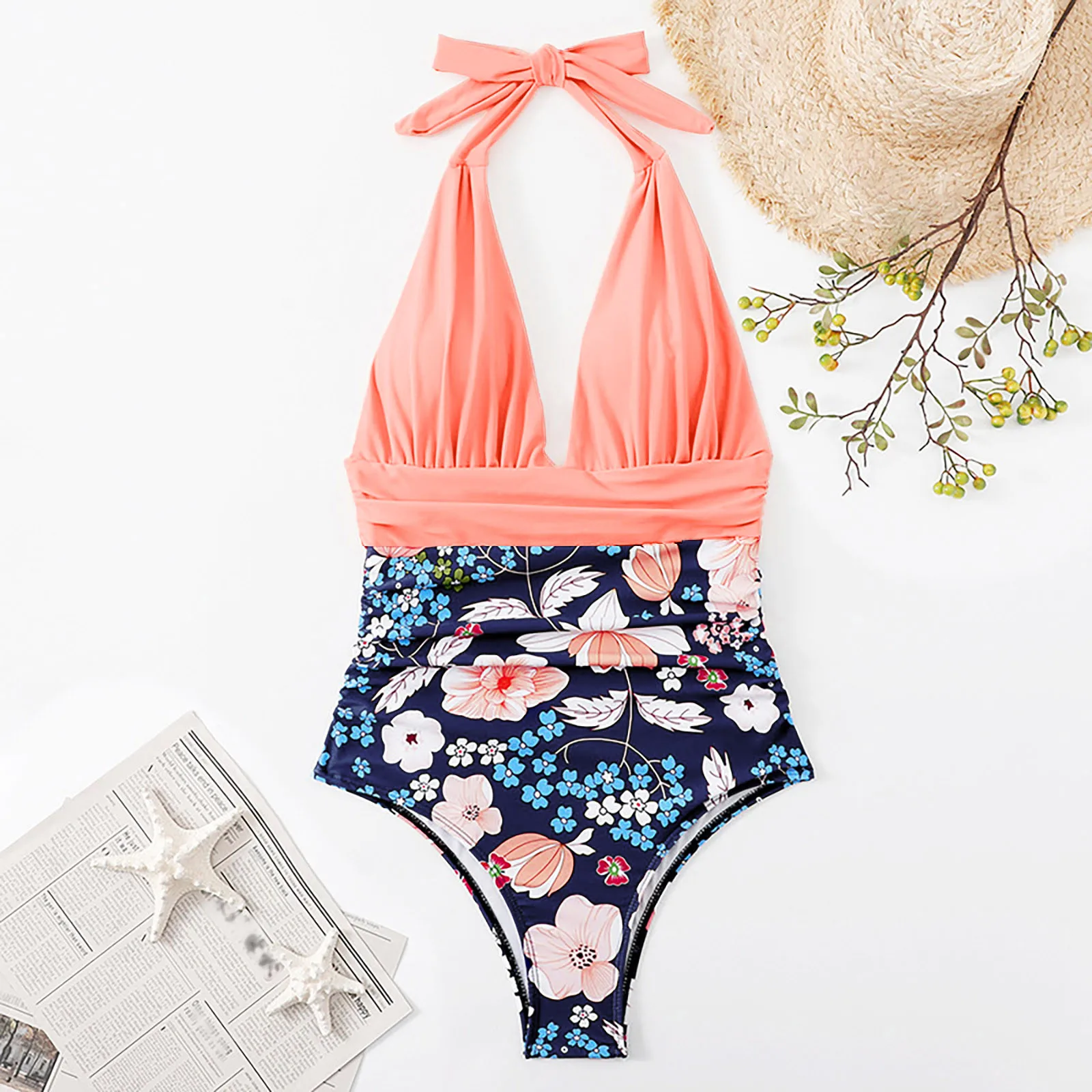 2024 Sexy One Piece Swimsuit Women Swimwear Push Up Monokini Ruffle Bathing Suit Floral Print Bodysuit Beachwear Female Swimsuit