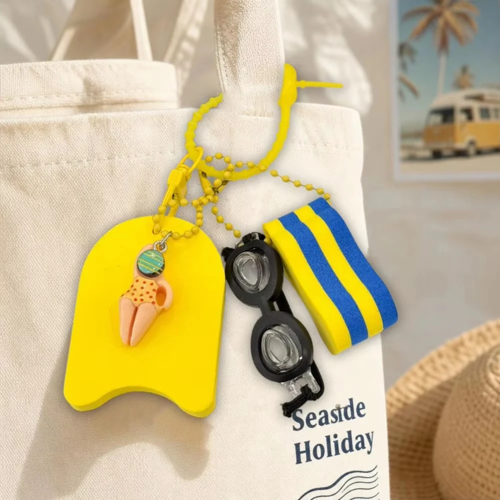 Cartoon Girls Boys Swimming Keychain Summer Swimming Pool Float Board Glasses Keyrings Pendant Charm Accessories Gifts
