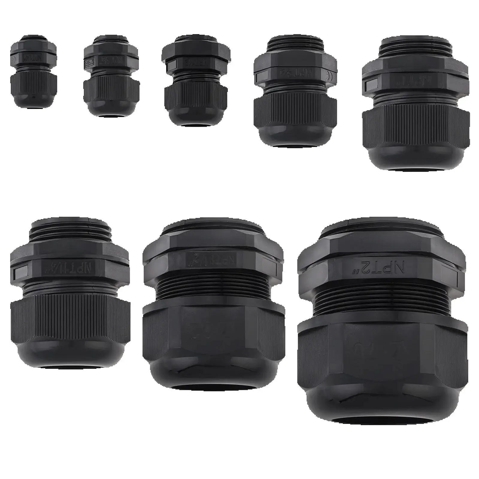 NPT Cable Gland Nylon Cable Connector IP68 Waterproof Strain Relief Flame Retardant 1/4 Inch - 2 Inch Connection Fixing Head