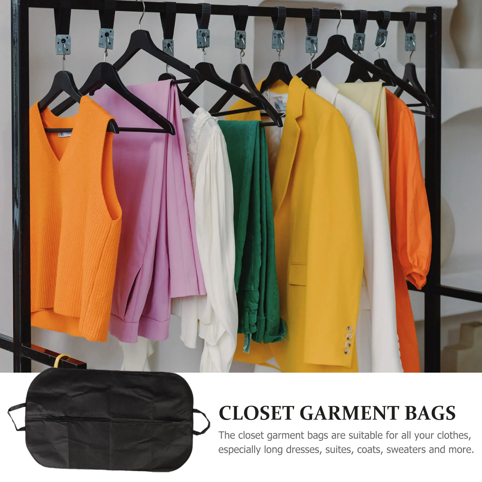 

Black Large Hanging Garment Bag Household Clothes Protector Business Folding Suit Cover For Wardrobe Bedroom Home Storage