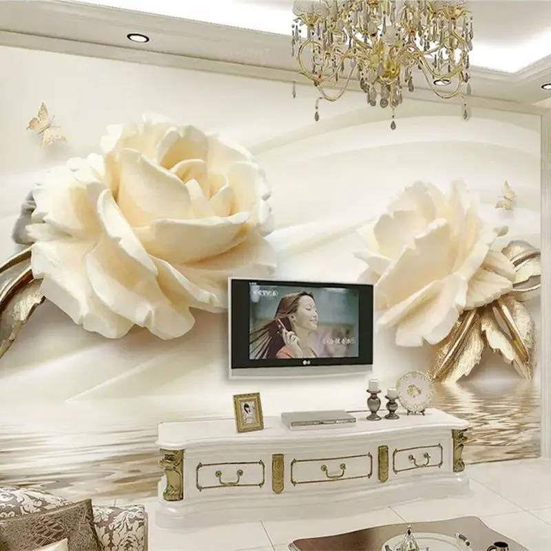 

beibehang Custom wallpaper 3d mural champagne 3d rose water wave reflection TV background wall living room bedroom 3d wallpaper