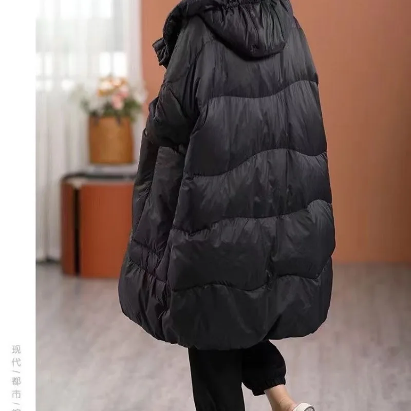 Chaqueta de plumón con capucha para mujer, abrigo versátil de longitud media, Parkas gruesas y cálidas de talla grande, novedad de 2023