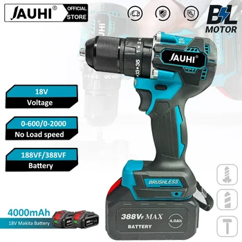 JAUHI 13mm Electric Screwdriver Brushless High-Power Impact Drill Dual Speed 35+3 Torque P