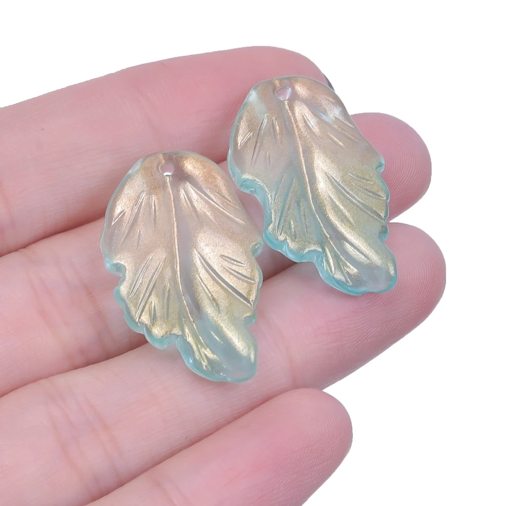 30/50PCS Mini Glass Leaf Beads Transparent Dark Green Leaf Loose Beads For Jewelry Making DIY Handmade Earrings Accessories Bulk