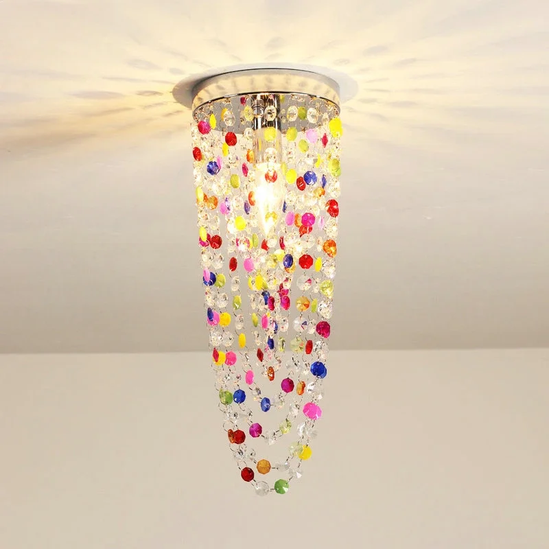 

European Luxury Surface Mount Hallway Ceiling Lamp LED E14 Drop Colorful Crystal Ceiling Lights Aisle Entrance Corridor Foyer