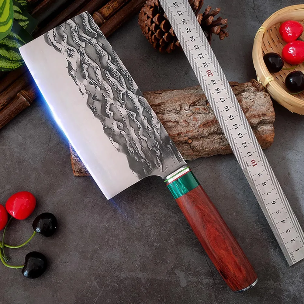 Kitchen Cleaver Knife 7 Inch Chef 5CR15 Composite Steel Forged Meat Full Tang Chopper Chinese  Butcher Cooking Tool