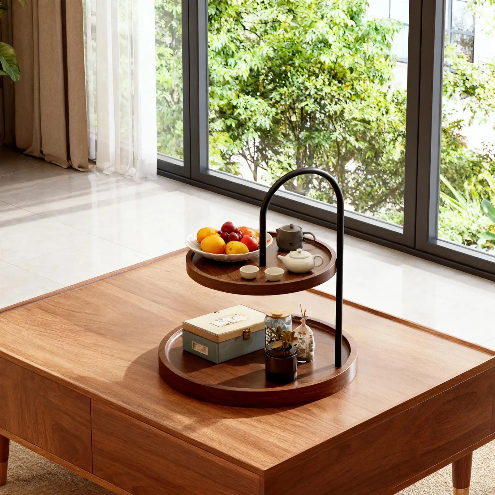 

Многоярусное блюдо для вечеринок, современный кухонный органайзер, деревянный 2-уровневый сервировочный поднос, подставка для стойки, вечерние журнальный столик, центральный декор