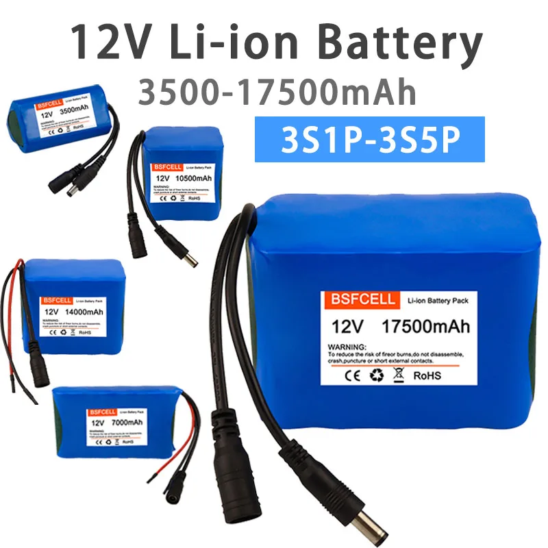 12V 3S1P-3S5P 3.5Ah 7Ah 10.5Ah 14Ah 17.5Ah Rechargeable Li-ion Battery Pack For Street lights 12V electrical appliances.