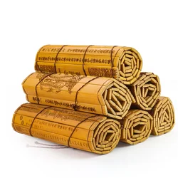 1PC Laser Carve Chinese Bamboo Slip Book Analects San Tzu Ching The Art of War Wood Scroll Books Collectibles Crafts Photo Props