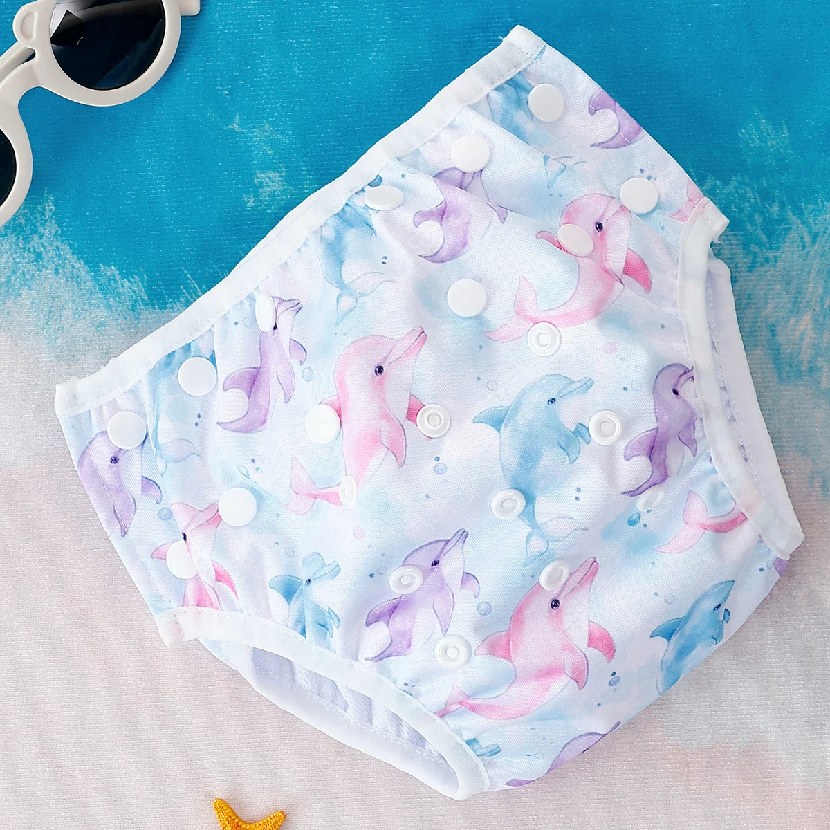 Happy Fluent Baby Swimming Diaper Adjustable Size Snap on Breathable Leak proof Reusable Washable Beach Pants view 4