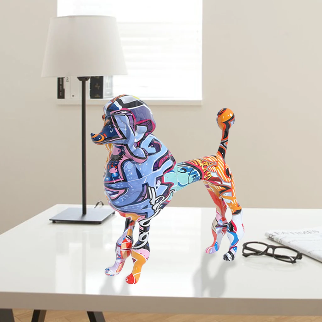 Graffiti Poodle Statue Dog Sculpture Figurine Colorful Pet Ornament Animal Art Figurines Interior Home Room  Desktop Decor