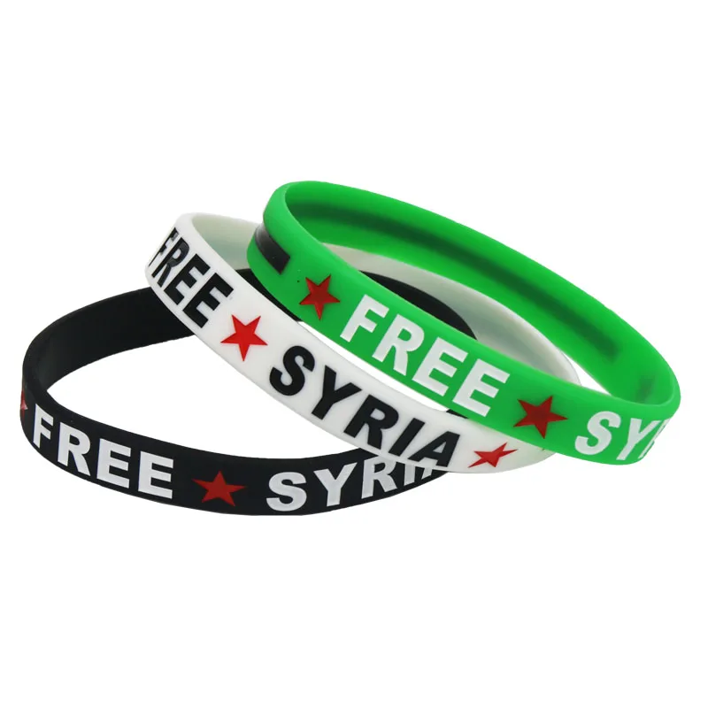 1PC Hot Sale Fashion Free Syria Silicone Wristband Filled In Colour Red Star Bracelet &Bangles Women Men Gift Jewelry SH084