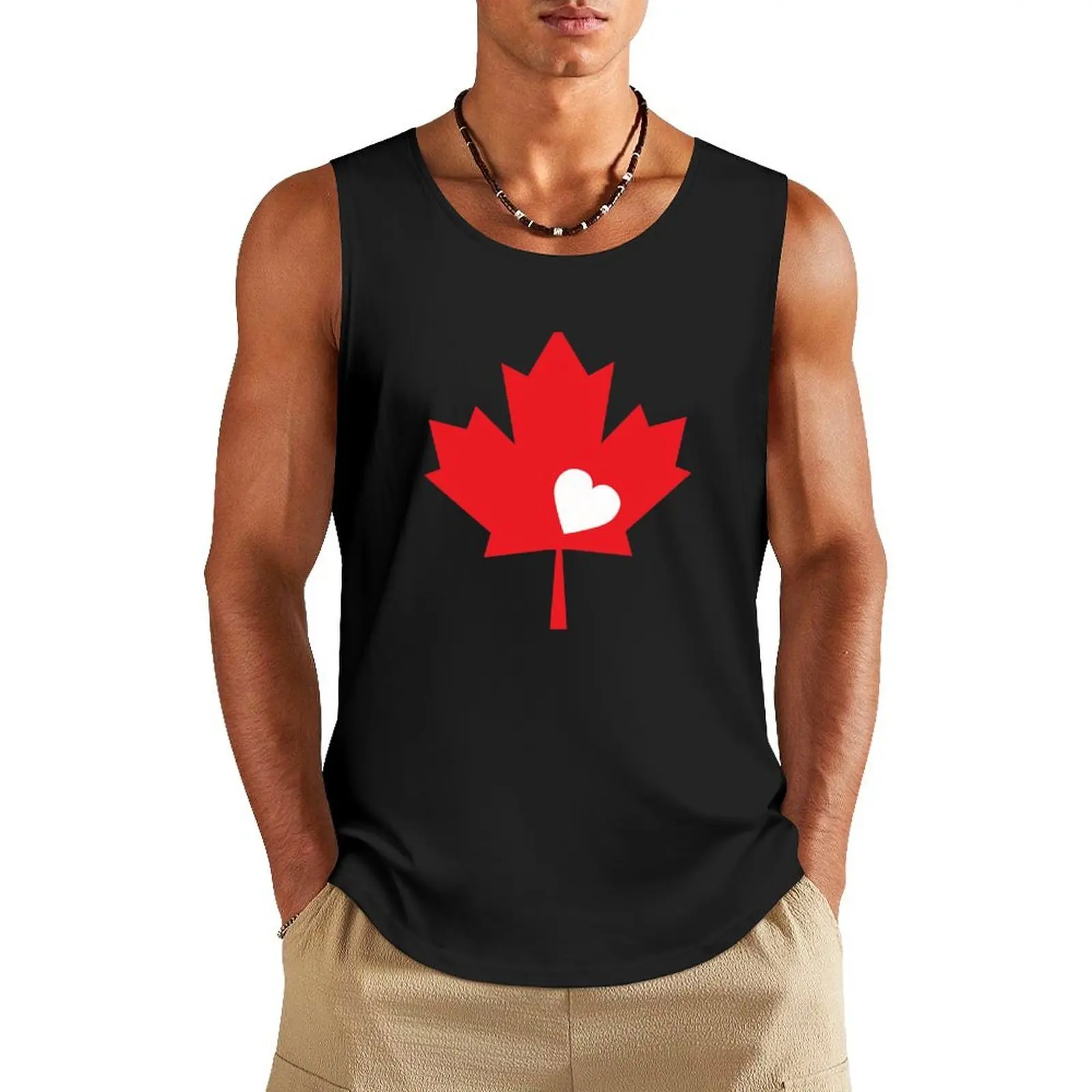 

Canada Day Maple Leaf With Heart Gift for Canadian Friend Tank Top mens designer clothes sleeveless man shirts gym
