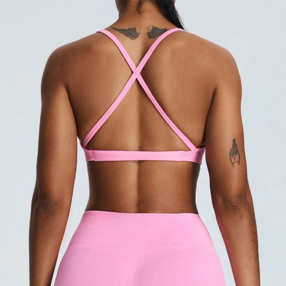 Sujetador de Yoga con correa cruzada sin costuras para mujer, ropa interior de entrenamiento, Top de gimnasio para Fitness, Bralette deportivo para correr, sujetadores de Yoga, camisetas de gimnasio con realce