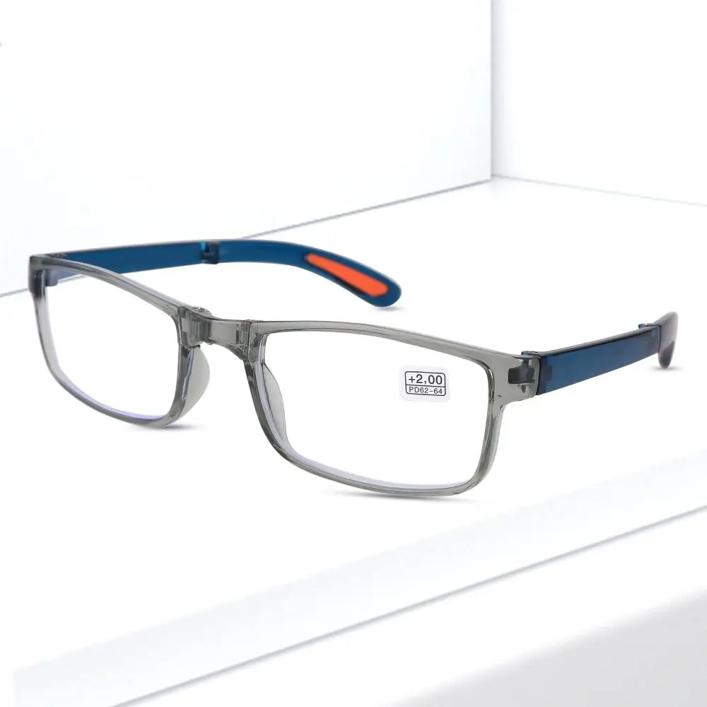 Portable PC Reading Glasses Blue+Grey Square Frame Ultra Light Frame Vision Care Men Women