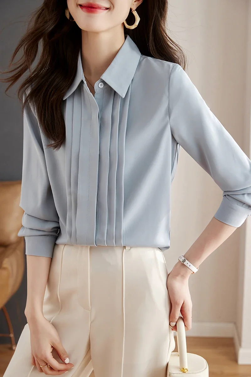 Office Lady Turn Down Collar Women Shirt New Long Sleeve Chiffon Shirt Blouse Women Tops Blouses Shirts Camisas De Mujer G891