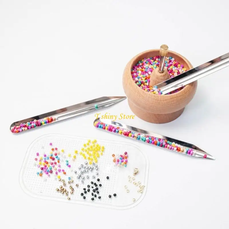 N58F Beading Essential Tool Kits Metal Bead Scoopers and Washable Silicone Mat Pearls Gathering Spoon and Slip Resistant Pad