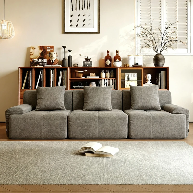 Full Sponge Vacuum Compressed Cloud Sofa In Cream Style For Small Living Rooms, Made Of Cotton And Linen Fabric