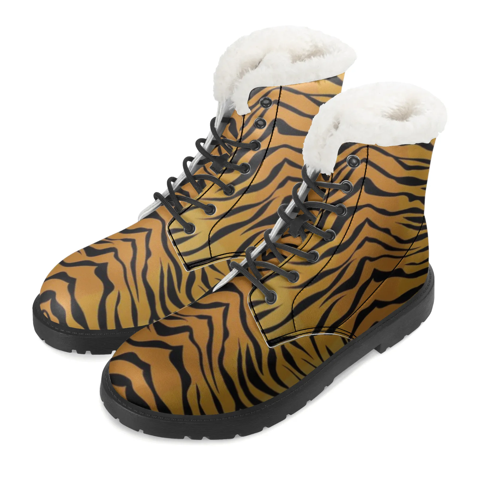 

Customizable tiger pattern plush boots for men and women youth winter warm snow boots