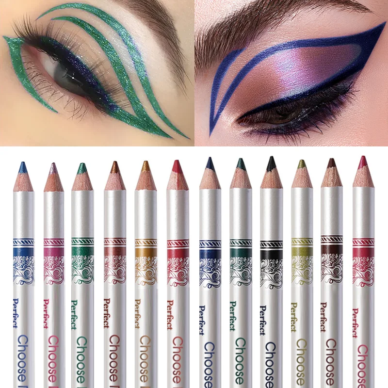 12-Farben-Eyeliner, langlebiger geräucherter Eyeliner im Punk-Stil, wasserfest, hochpigmentiert, Perlglanz-Lidschattenstift