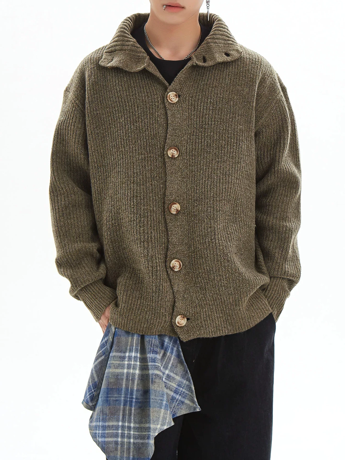 

American Retro High Collar Open Cardigan Sweater Men Women Autumn Winter Loose Lazy High End Deer Velvet Knitted Jaet Trendy