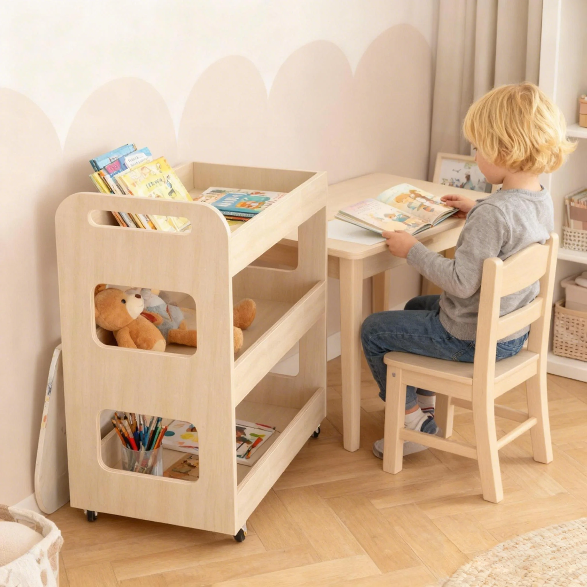 Wooden Bookcase Toy Storage Small Bookshelf Personalized Bookshelf Nursery Toddler Book Display Kid Book Case With Wheels