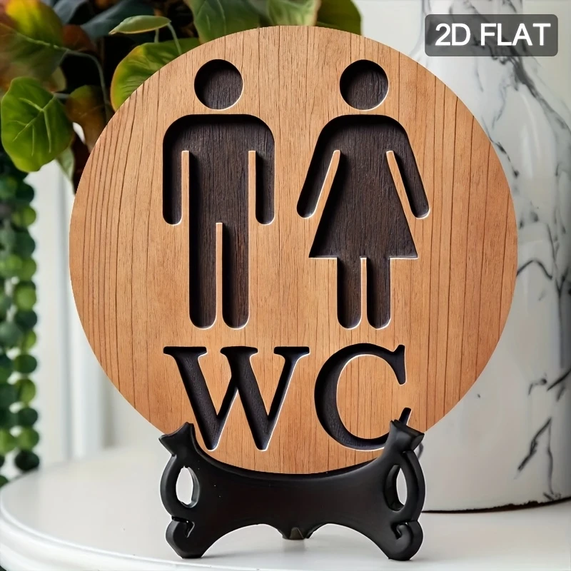 1 Stück 2D-Holzschale mit khakifarbenem Boden, WC-WC-Logo, Haushalt, Holz-Kleiderständer, Holz-Verbund-Wandbehang, Veranda-Raum