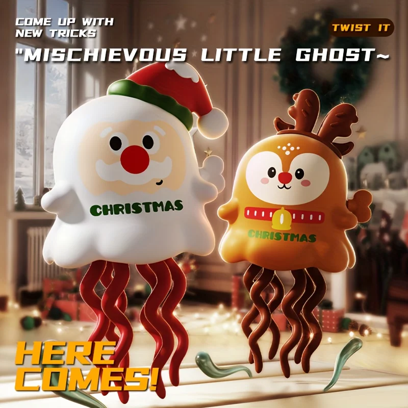 Mini Wind up Dancing Reindeer Santa Claus Octopus Toy Creative Twist Christmas Halloween Stress-relieving Toy for Kids