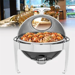6L Stainless Steel Round Flip-Top Visual Buffet Stove Self-Service Tableware Restaurant Waterproof Insulation Stove Food Warmer