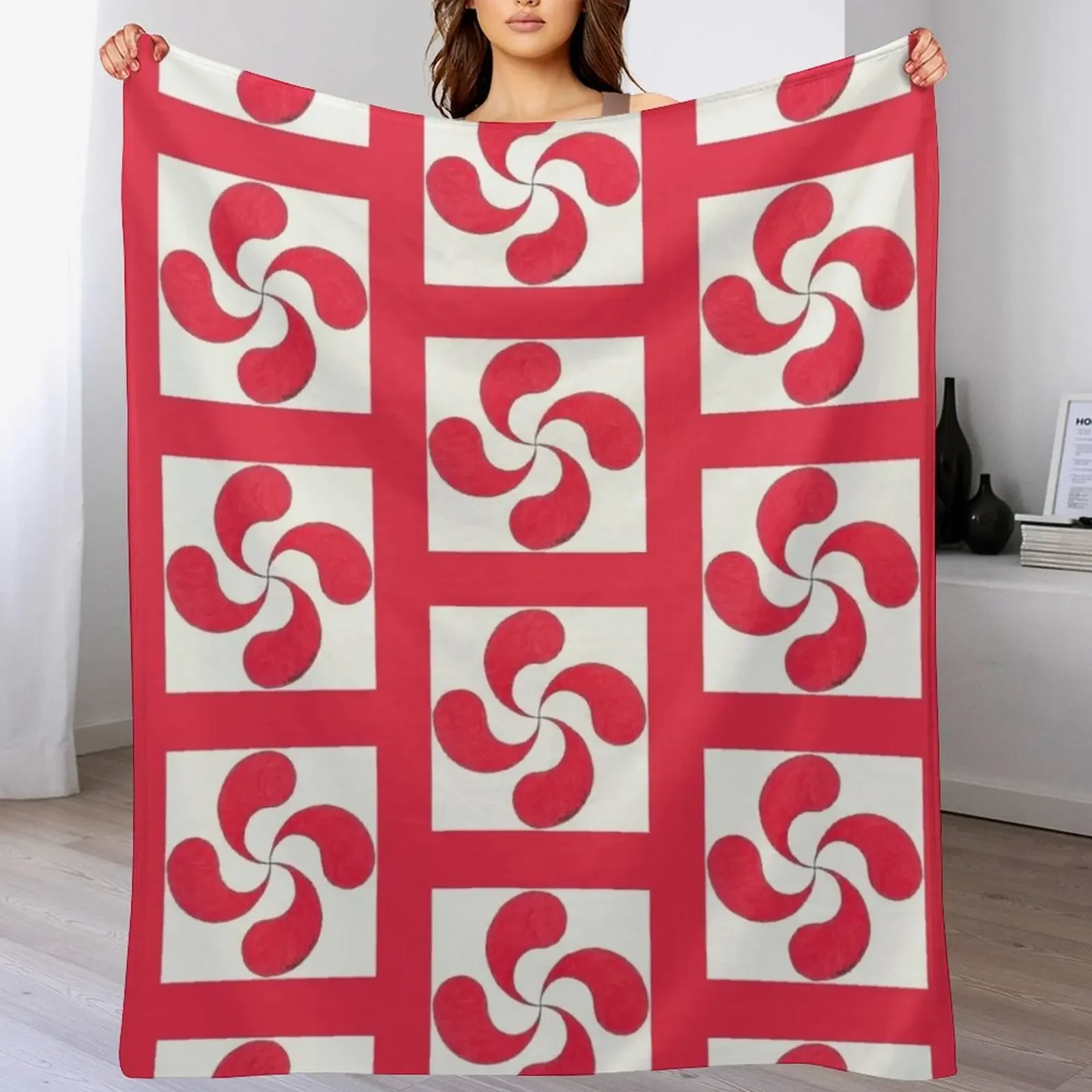 Basque Cross - Lauburu Throw Blanket Warm Throw Blanket Gift for Anniversary