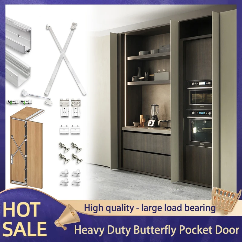 Wardrobe Hidden Folding Pocket Swing Butterfly Door Guide Rail Double-Open Four-Door Invisible Hardware Accessories